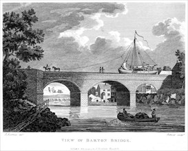 Barge crossing the Barton aqueduct over the Irwell, Salford, Greater Manchester, c1794. Artist: Robert Pollard