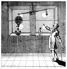 Experiment designed to show that air has weight, 1672. Artist: Unknown