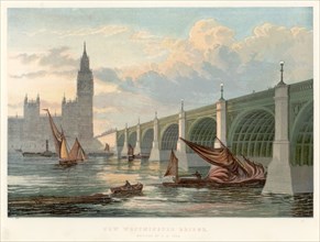 Westminster Bridge, London, looking from the south bank of the Thames, 1858. Artist: Unknown