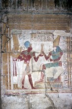 Wallpainting of Sethos I before Horus, Temple of Sethos I, Abydos, Egypt, 19th Dynasty, c1280 BC. Artist: Unknown