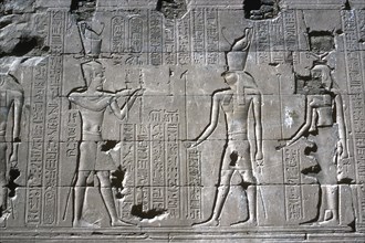 Relief of the Pharaoh before Horus, Temple of Horus, Edfu, Egypt, Ptolemaic Period, c251 BC-c246 BC. Artist: Unknown