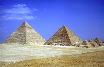 Pyramids of Khafre, Mycerinus & three pyramids of his Queens, 4th Dynasty, Giza, c2600-c2500 BC. Artist: Unknown
