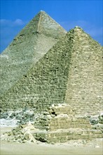 Pyramids of Khafre on left and of Mycerinus on right, Giza, Egypt, c26th century BC. Artist: Unknown