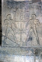 Relief of two figures of Hapy god of the Nile, Temple sacred to Amun Mut & Khons, Luxor, Egypt. Artist: Unknown