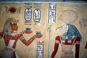 Wallpainting of Rameses III before Thoth, Valley of the Queens, Luxor, Egypt, c12th century BC. Artist: Unknown