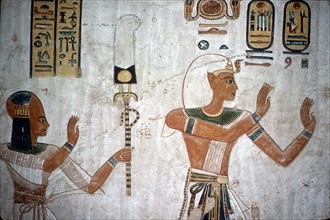 Wallpainting of Rameses III leading deceased son to the gods, Valley of the Queens, Egypt, c12thC BC Artist: Unknown