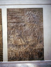 Assyrian relief showing transport of timber by land, Khorsabad, c8th century BC. Artist: Unknown