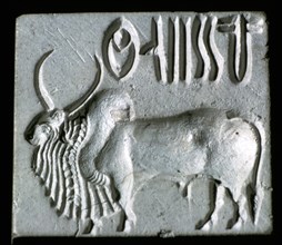 Steatite seal with humped bull, Indus Valley, Mohenjo-Daro, 2500 - 2000 BC. Artist: Unknown