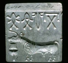 Steatite seal with Bull, Indus Valley, Mohenjo-Daro, 2500 - 2000 BC. Artist: Unknown