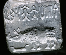 Steatite seal with Rhinoceros, Indus Valley, Mohenjo-Daro, 2500 - 2000 BC. Artist: Unknown