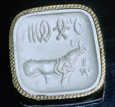 Cylinder seal with a bull, Indus Valley, Harappa, 2500-2000 BC. Artist: Unknown