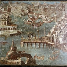 Roman wallpainting of  a harbour scene, Stabiae, near Pompeii, Italy. Creator: Unknown.