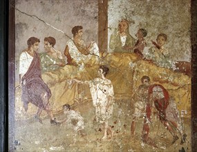 Roman wallpainting of a dinner-party, Pompeii, Italy. Creator: Unknown.