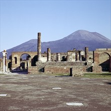 The Capitol from the Forum with Vesuvius beyond, Pompeii, Italy.  Creator: Unknown.