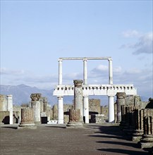 Columns of the Colonnade round the Forumdanc, Pompeii, Italy.  Creator: Unknown.