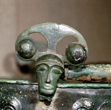 Celtic bronze head on bucket, Aylesford, Kent, England, c1st century BC. Artist: Unknown