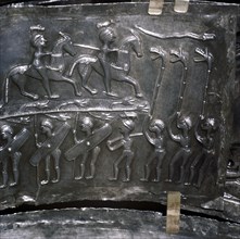 Detail from Gundestrup Cauldron, showing a procession with trumpets, Danish, c100 BC. Artist: Unknown