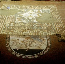 Floor mosaic showing Europa riding a bull, Lullingstone Roman Villa, Kent. Artist: Unknown
