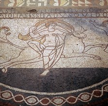 Detail of Floor mosaic showing Europa riding a bull, Lullingstone Roman Villa, Kent. Artist: Unknown