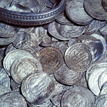 Hoard of silver & Arab coins from a Viking grave, Sweden, 10th century. Artist: Unknown