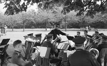 Rowntree Brass Band play at garden party, Alne Hall, Yorks, 24 May 1958. Artist: Unknown