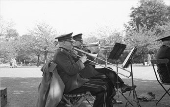 Rowntree Brass Band play at garden party, Alne Hall, Yorks,  24 May 1958. Artist: Unknown