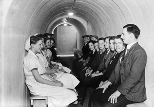 Rowntree staff in an air raid shelter, York, Yorkshire, 1939. Artist: Unknown