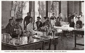 Postcard of wounded soldiers and medical staff in Haxby Road Military hospital, c.1914-c.1918. Artist: Unknown
