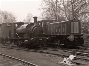 Diesel locomotive alongside the Rowntree steam locomotive, York, Yorkshire, 1958. Artist: Unknown