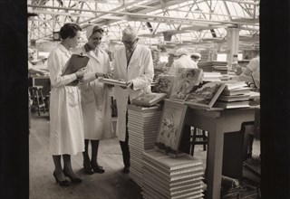 Work study in in the box making department, Rowntree factory, York, Yorkshire, 1954. Artist: Unknown