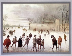 Illustration of people playing golf on frozen water, c18th century. Artist: Unknown