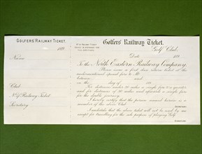 Golfers Railway Ticket, for North-Eastern Railway, Britain, c1890s. Artist: Unknown