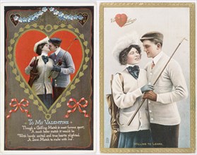 Valentine cards with a golfing theme, 1911. Artist: Unknown