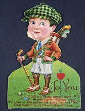 Valentine card with a golfing theme, American, 1930s. Artist: Unknown