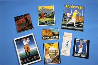 Collection of golfing travel pamphlets and luggage labels, c1900-1940. Artist: Unknown