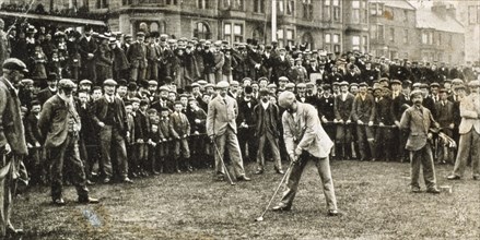 Golfer about to tee off at a tournament, 1902. Artist: Unknown