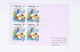 Donald Duck playing golf, postage stamps, Bhutan, 1984. Artist: Unknown