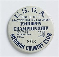 Spectator's plastic badge from US Open, 1949. Artist: Unknown