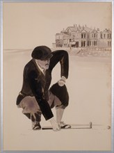Print of golfer lining up putt, early 20th century. Artist: Unknown