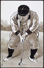 Man concentrating hard on golf putt, c1930s. Artist: Unknown