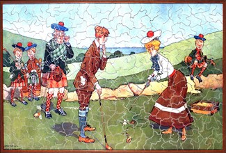 Jigsaw puzzle of golfers, Scottish, c1910-20. Artist: Unknown