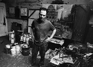 The artist Frank Auerbach (1931- ) in his studio. Artist: Unknown