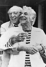 Leonard Bernstein (1918-1990) and Aaron Copland (1900-1990), American composers, 1987. Artist: Unknown
