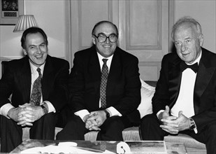 Jack Cunningham, MP, John Smith, Labour Party leader, Yitzhak Rabin, Israeli Prime Minister, 1992. Artist: Sidney Harris