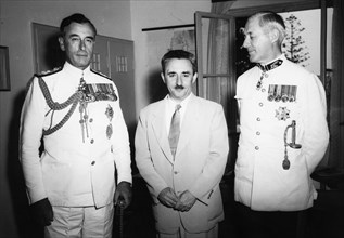 Lord Mountbatten (1900-1979), Viceroy of India, with Moshe Sharett (1894-1965), PM of Israel, 1952. Artist: Unknown