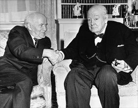 Winston Churchill, former British Prime Minister, withIsraeli Prime Minister David Ben Gurion. Artist: Unknown
