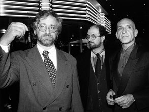 Steven Spielberg (1947- ), Salman Rushdie (1947- ), Writer, and Ben Kingsley (1943- ), Actor. Artist: John Nathan