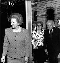 Yitzhak Shamir and his wife with Margaret Thatcher at No 10 Downing Street, May 1989. Artist: Sidney Harris