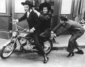 Motorbike chase scene from The Mad Adventures of Rabbi Jacob, 1973. Artist: Unknown