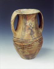 Double-handled beaker with dancing figures, Xindian culture, China, c2000-c1500 BC. Artist: Unknown